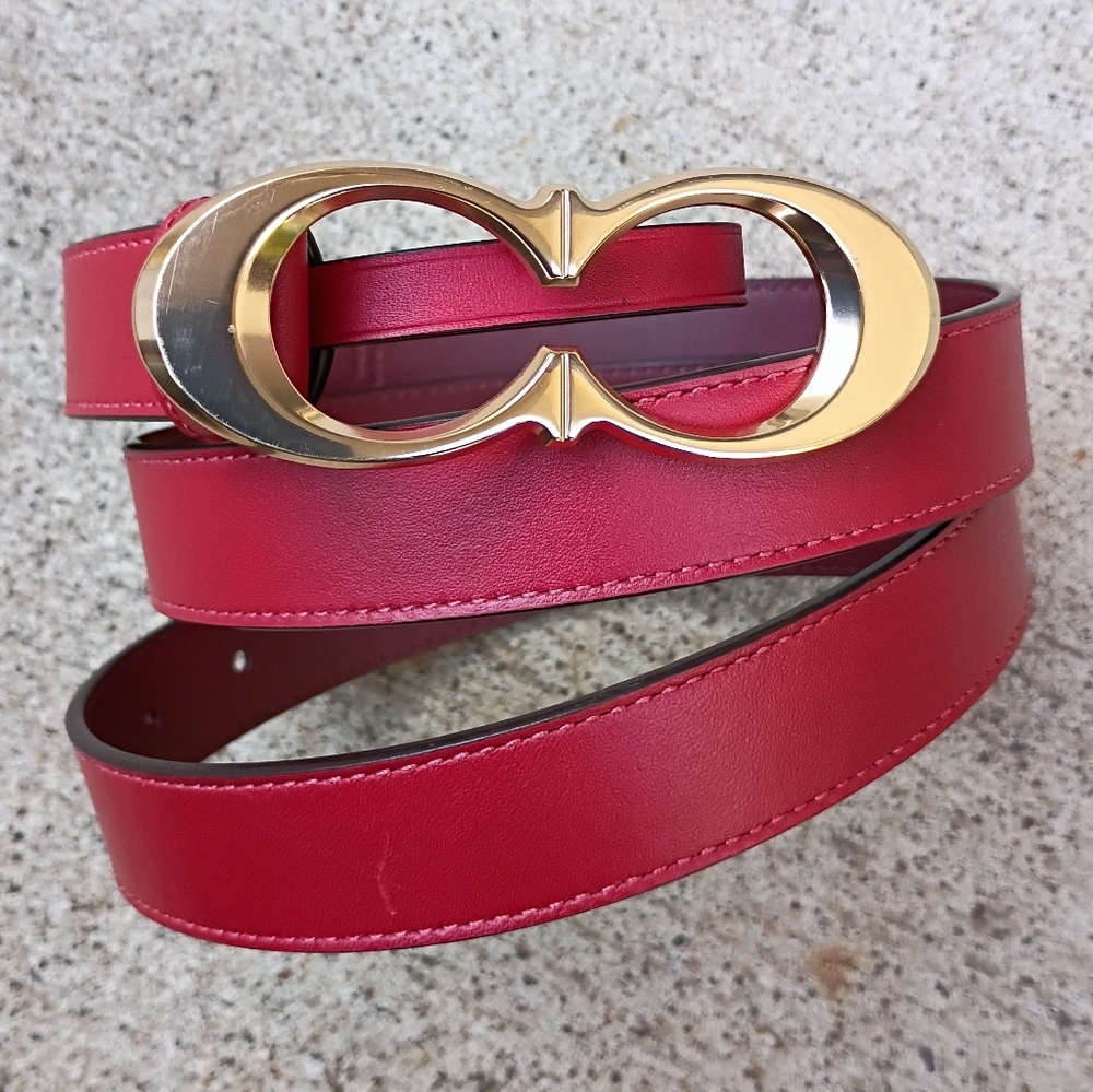 Coach Signature Buckle Red Leather Belt